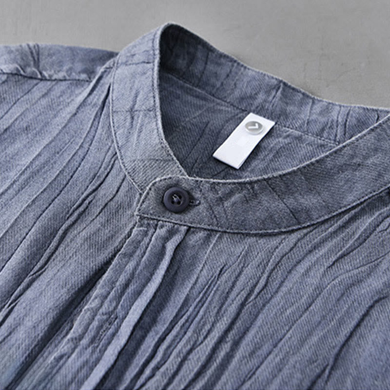 Chemises pour homme en lin ramie à manches longues et plis unis avec Buddha Stones - image 15