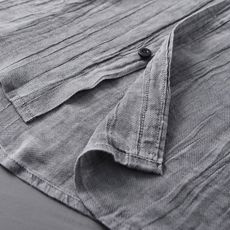 Chemises pour homme en lin ramie à manches longues et plis unis avec Buddha Stones - image 4