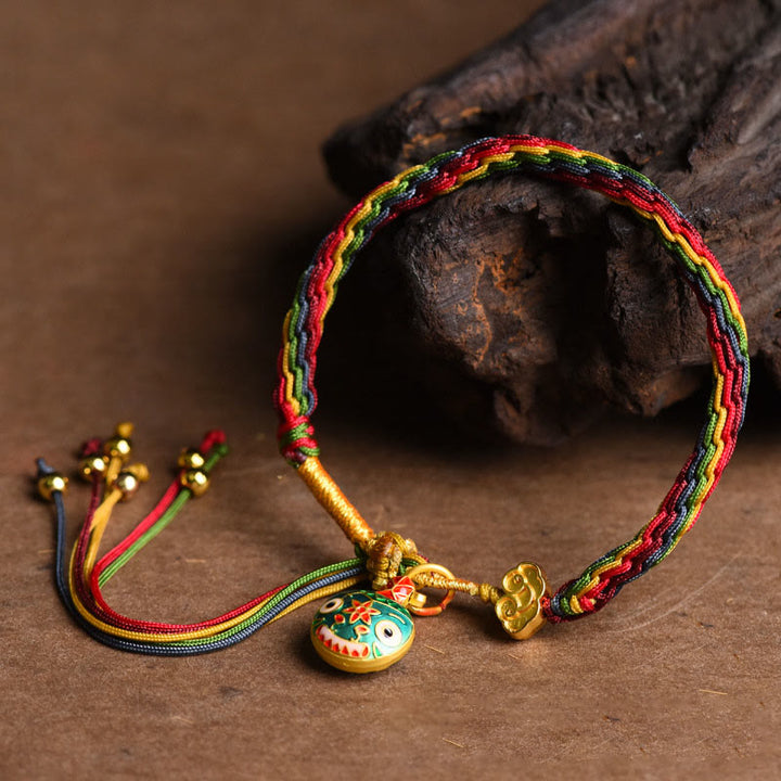 Bracelet tressé coloré en or tibétain avec Buddha Stones et famille de bêtes avaleuses - image 10