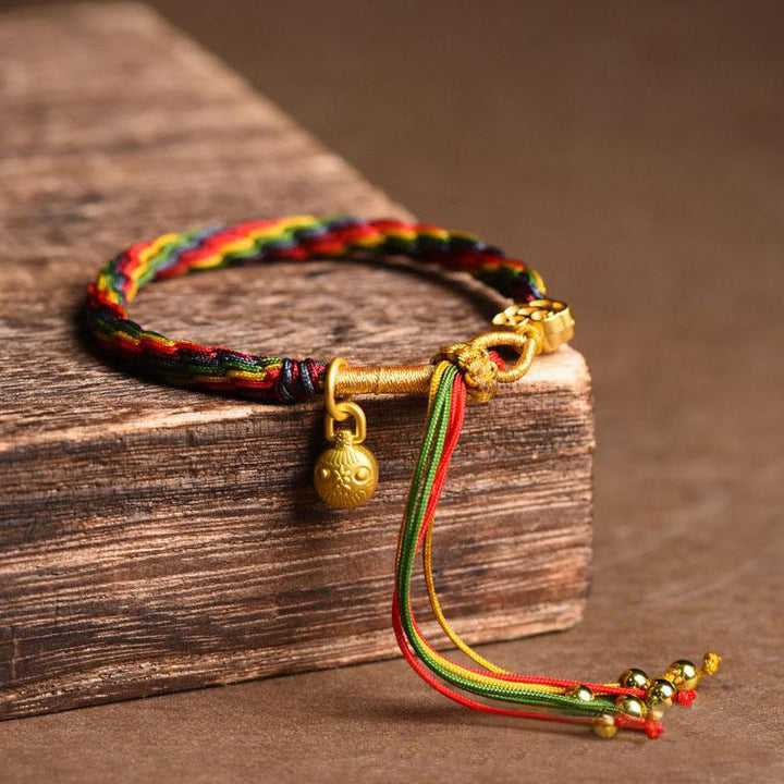 Bracelet tressé coloré en or tibétain avec Buddha Stones et famille de bêtes avaleuses - Bébé Bête avaleuse d'or (tour de poignet : 15-23 cm) - image 6