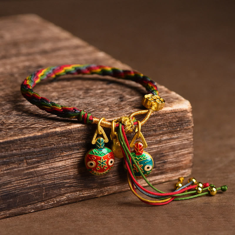 Bracelet tressé coloré en or tibétain avec Buddha Stones et famille de bêtes avaleuses - image 2