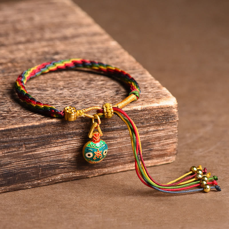 Bracelet tressé coloré en or tibétain avec Buddha Stones et famille de bêtes avaleuses - Papa Bête avaleuse d'or (tour de poignet : 15-23 cm) - image 9
