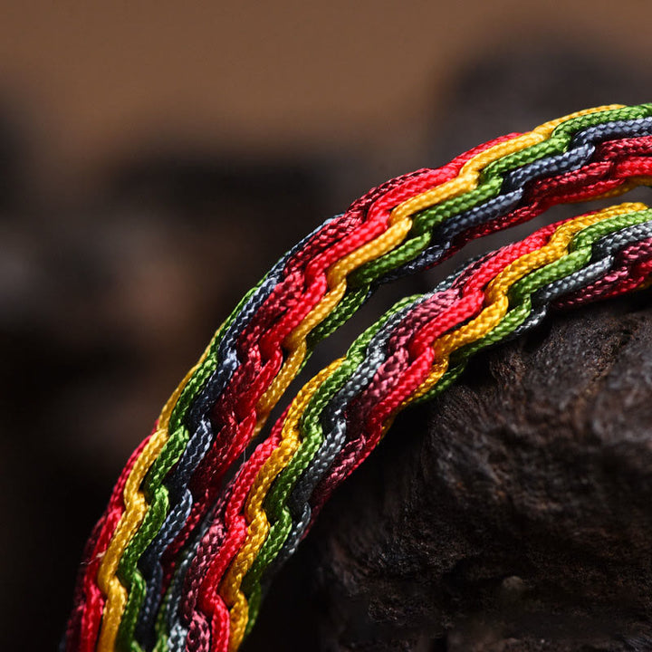 Bracelet tressé coloré en or tibétain avec Buddha Stones et famille de bêtes avaleuses - image 13