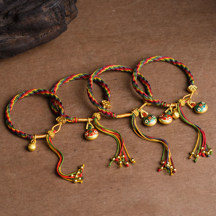 Bracelet tressé coloré en or tibétain avec Buddha Stones et famille de bêtes avaleuses - image 12