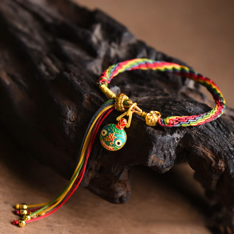 Bracelet tressé coloré en or tibétain avec Buddha Stones et famille de bêtes avaleuses - image 11