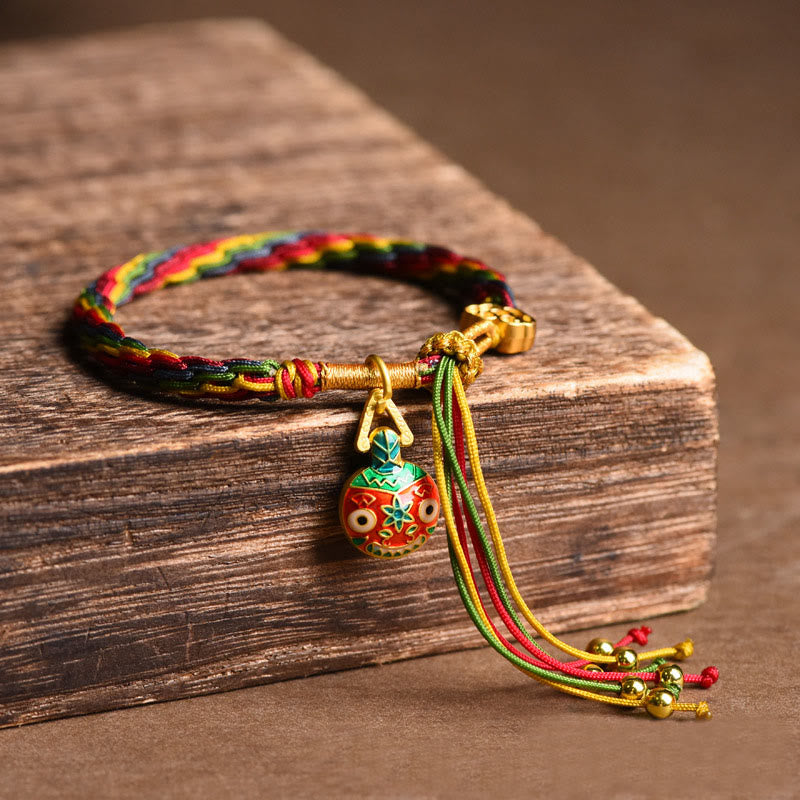 Bracelet tressé coloré en or tibétain avec Buddha Stones et famille de bêtes avaleuses - Mère Bête avaleuse d'or (tour de poignet : 15-23 cm) - image 7