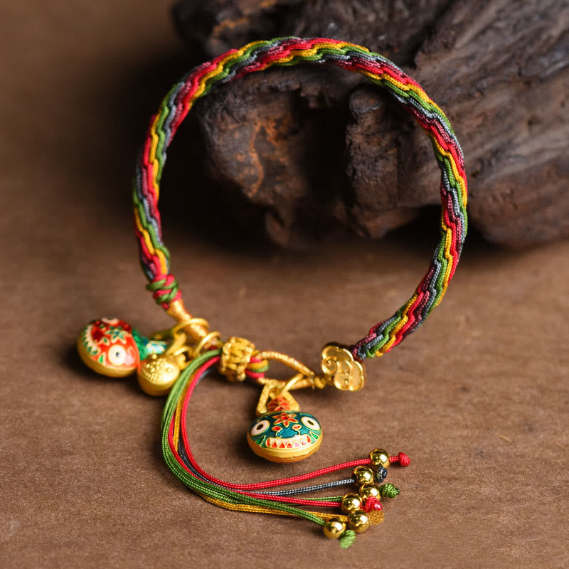 Bracelet tressé coloré en or tibétain avec Buddha Stones et famille de bêtes avaleuses - image 1