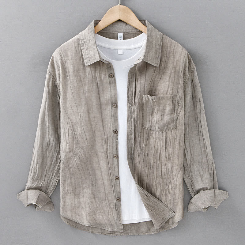 Chemises pour hommes en lin ramie à manches longues et col montant, froissées et boutonnées, motif Buddha Stones - Lin - US/UK/AU42，EU52 (3XL) - image 12