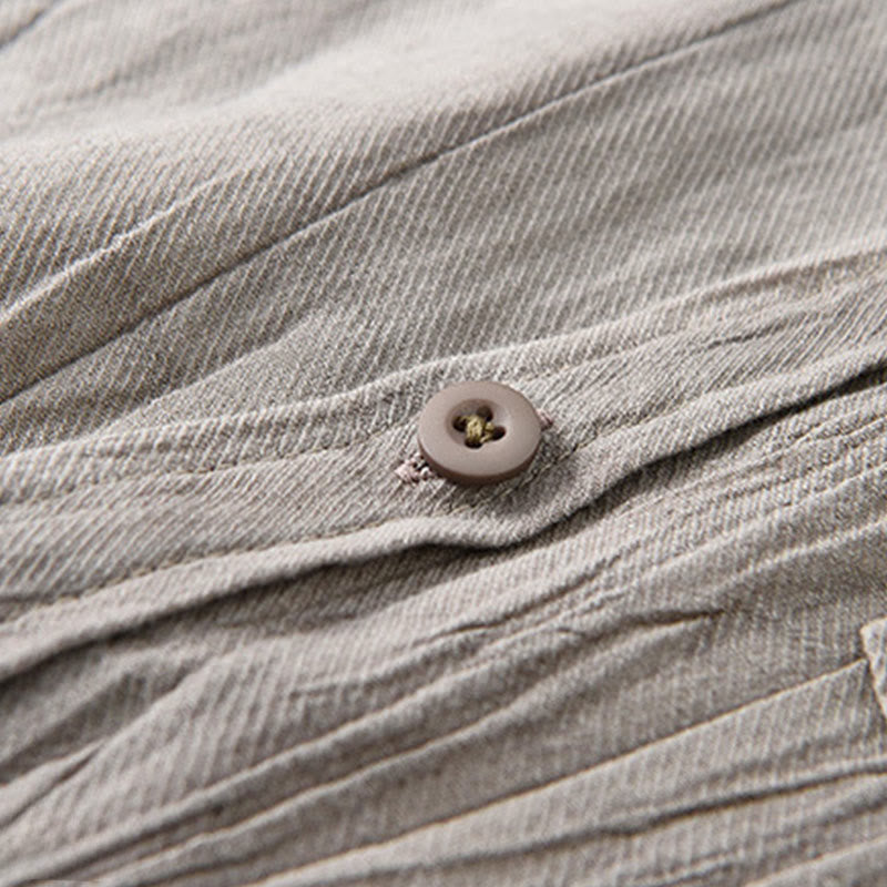 Chemises pour hommes en lin ramie à manches longues et col montant, froissées et boutonnées, motif Buddha Stones - image 15