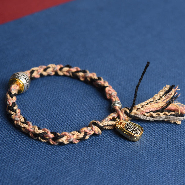 Bracelet en corde sculptée Zakiram Buddha Stones tibétaines Om Mani Padme Hum - Corde rose (tour de poignet : 16-20 cm) - image 4