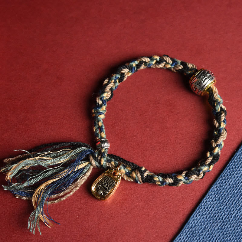 Bracelet en corde sculptée Zakiram Buddha Stones tibétaines Om Mani Padme Hum - Corde bleue (tour de poignet : 16-20 cm) - image 0