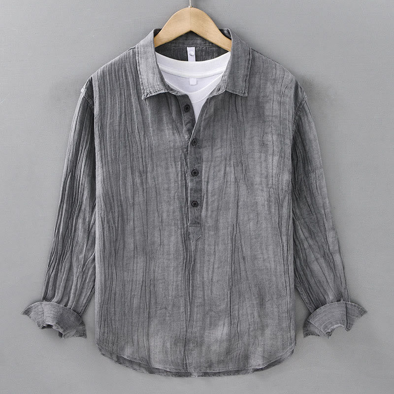 Chemises homme en lin ramie à manches longues et col montant, froissées et à demi-boutons, motif Buddha Stones - Gris - US/UK/AU42，EU52 (3XL) - image 4
