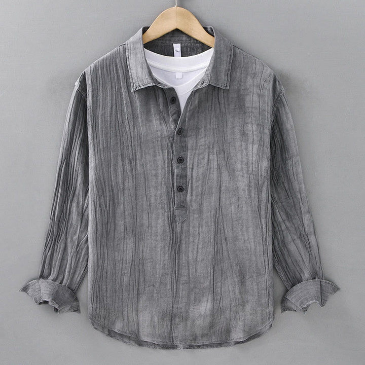 Chemises homme en lin ramie à manches longues et col montant, froissées et à demi-boutons, motif Buddha Stones - Gris - US/UK/AU42，EU52 (3XL) - image 4