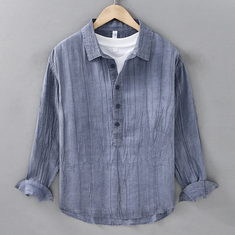 Chemises homme en lin ramie à manches longues et col montant, froissées et à demi-boutons, motif Buddha Stones - Bleu acier clair - US/UK/AU42，EU52 (3XL) - image 11