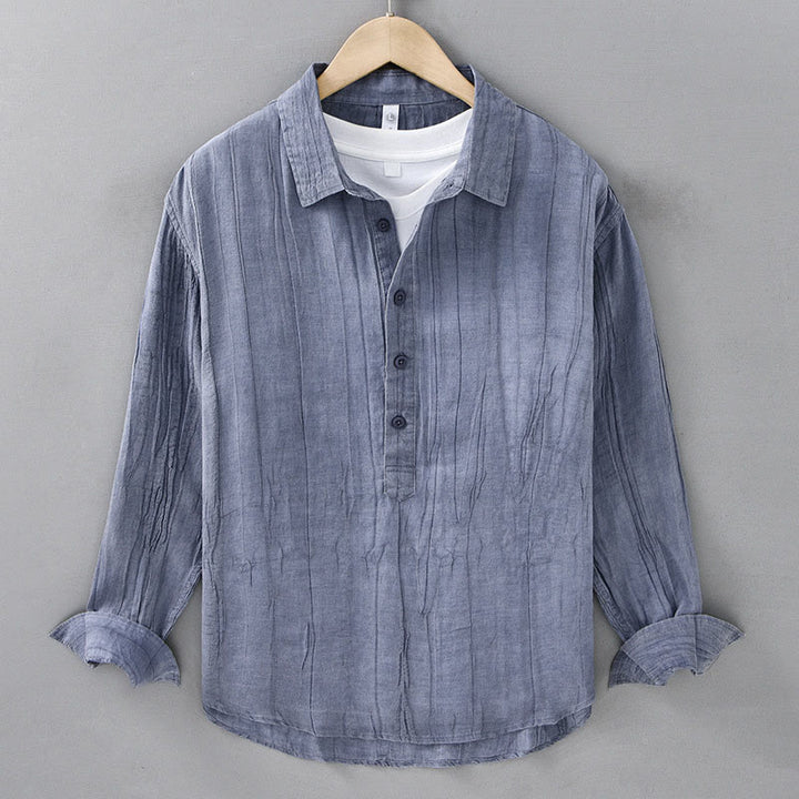 Chemises homme en lin ramie à manches longues et col montant, froissées et à demi-boutons, motif Buddha Stones - Bleu acier clair - US/UK/AU42，EU52 (3XL) - image 11