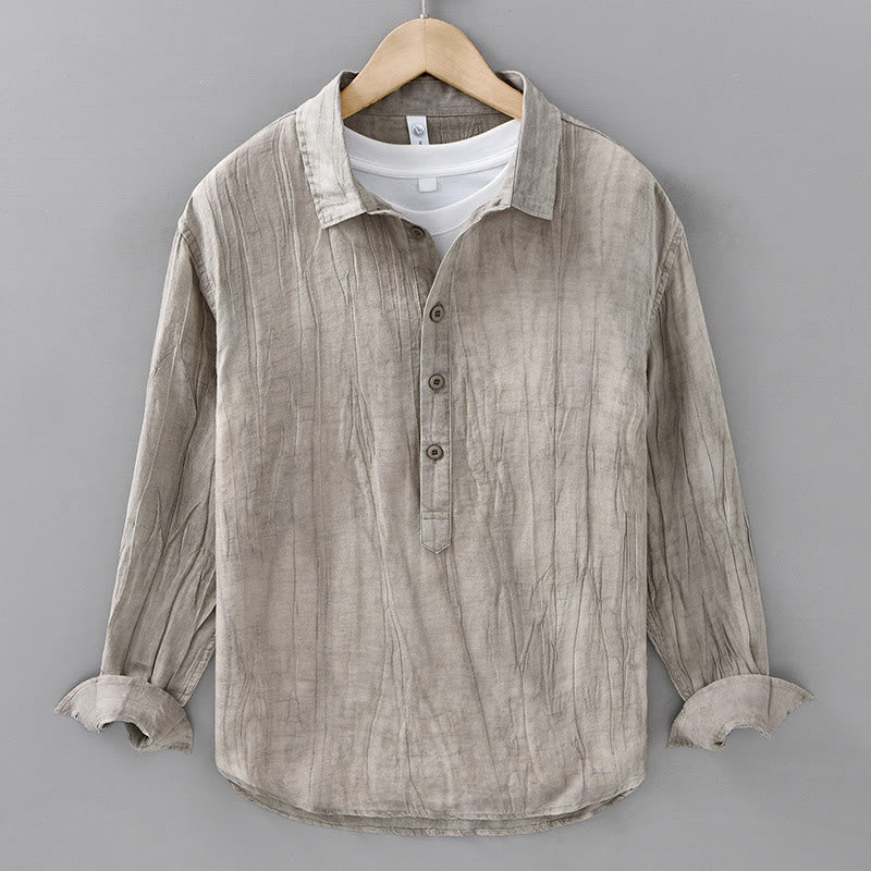 Chemises homme en lin ramie à manches longues et col montant, froissées et à demi-boutons, motif Buddha Stones - Lin - US/UK/AU42，EU52 (3XL) - image 0