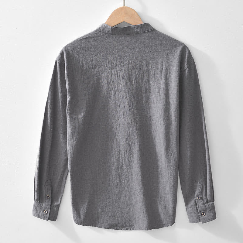 Chemises homme en coton à manches longues et demi-boutons Buddha Stones, couleur unie, printemps-automne - image 13