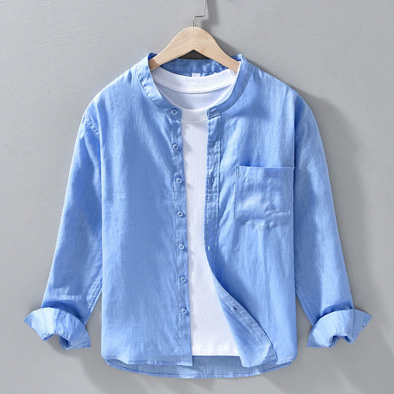 Chemises pour hommes en lin à manches longues et boutons, motif Buddha Stones, simples et d'automne - Bleu ciel clair - US/UK/AU42，EU52 (3XL) - image 12