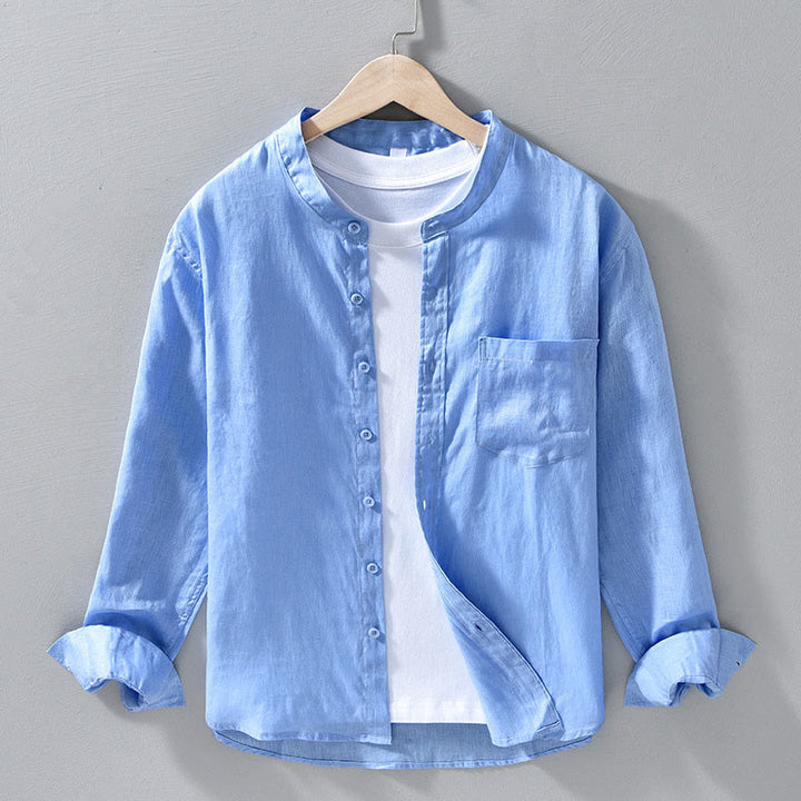 Chemises pour hommes en lin à manches longues et boutons, motif Buddha Stones, simples et d'automne - Bleu ciel clair - US/UK/AU42，EU52 (3XL) - image 12