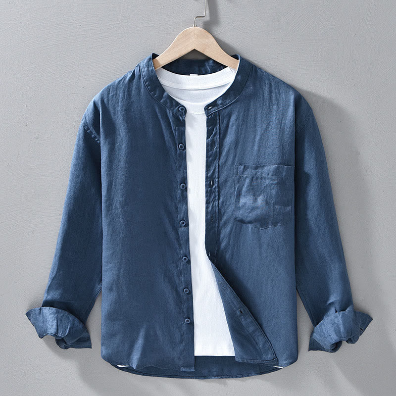 Chemises pour hommes en lin à manches longues et boutons, motif Buddha Stones, simples et d'automne - Bleu acier - US/UK/AU42，EU52 (3XL) - image 15