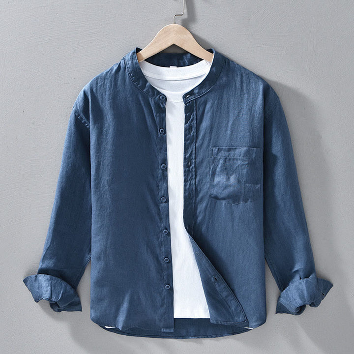 Chemises pour hommes en lin à manches longues et boutons, motif Buddha Stones, simples et d'automne - Bleu acier - US/UK/AU42，EU52 (3XL) - image 15