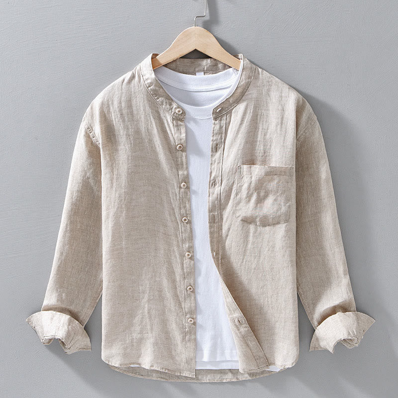 Chemises pour hommes en lin à manches longues et boutons, motif Buddha Stones, simples et d'automne - Lin - US/UK/AU42，EU52 (3XL) - image 0