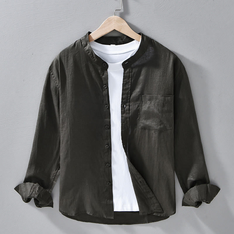 Chemises pour hommes en lin à manches longues et boutons, motif Buddha Stones, simples et d'automne - Gris ardoise foncé - US/UK/AU42，EU52 (3XL) - image 18