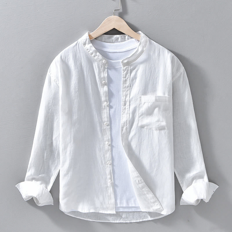 Chemises pour hommes en lin à manches longues et boutons, motif Buddha Stones, simples et d'automne - Blanc - US/UK/AU42，EU52 (3XL) - image 9