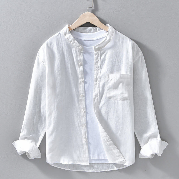 Chemises pour hommes en lin à manches longues et boutons, motif Buddha Stones, simples et d'automne - Blanc - US/UK/AU42，EU52 (3XL) - image 9