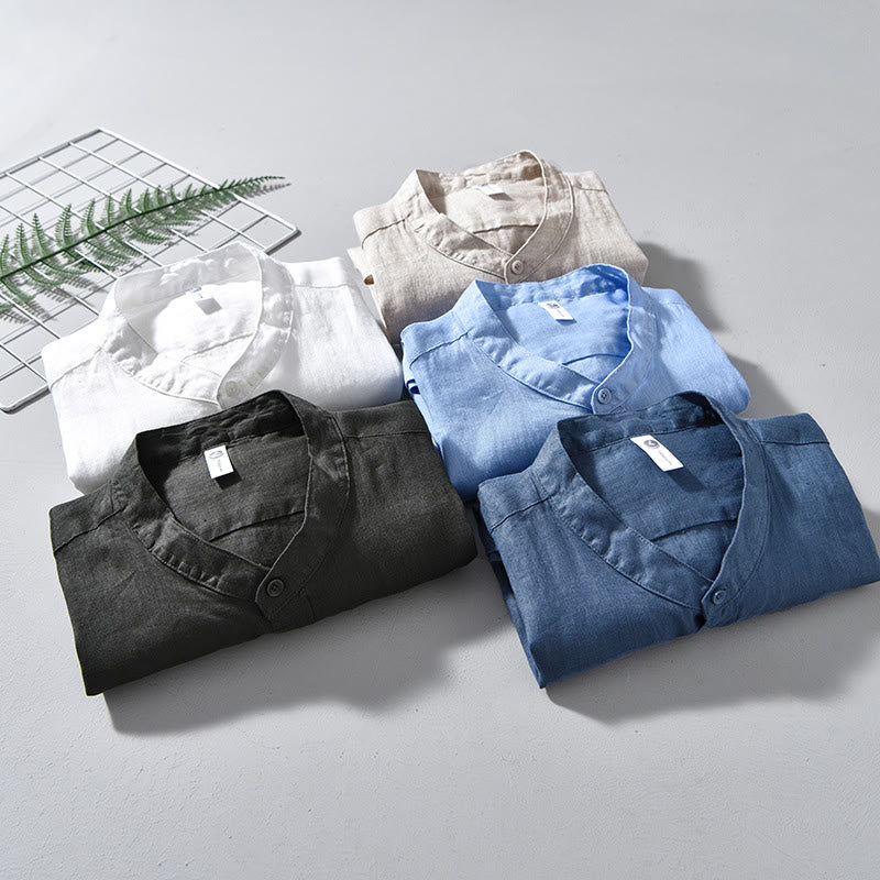 Chemises pour hommes en lin à manches longues et boutons, motif Buddha Stones, simples et d'automne - image 1