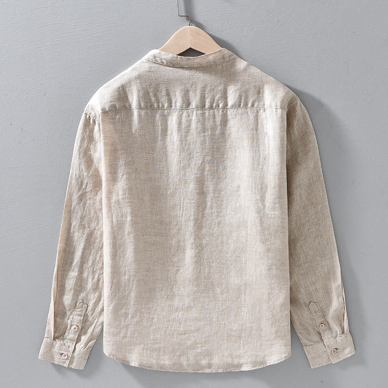 Chemises pour hommes en lin à manches longues et boutons, motif Buddha Stones, simples et d'automne - image 2