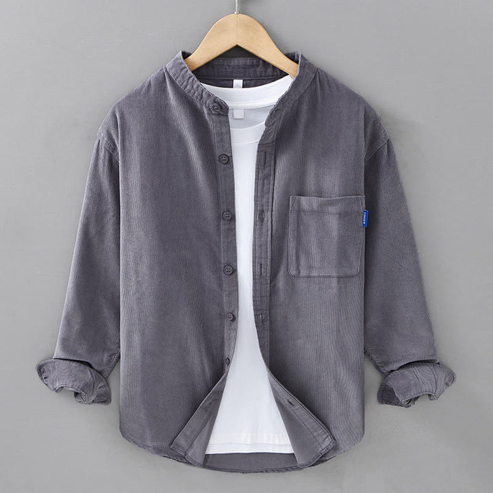 Veste à manches longues pour homme en velours côtelé de coton boutonnée et unie Buddha Stones - Gris - US/UK/AU42，EU52 (3XL) - image 0