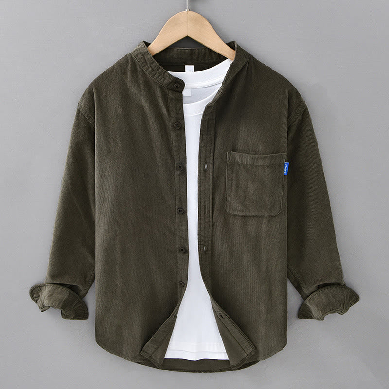 Veste à manches longues pour homme en velours côtelé de coton boutonnée et unie Buddha Stones - Olive - US/UK/AU42，EU52 (3XL) - image 17