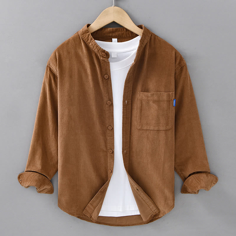 Veste à manches longues pour homme en velours côtelé de coton boutonnée et unie Buddha Stones - Verge d'or - US/UK/AU42，EU52 (3XL) - image 11