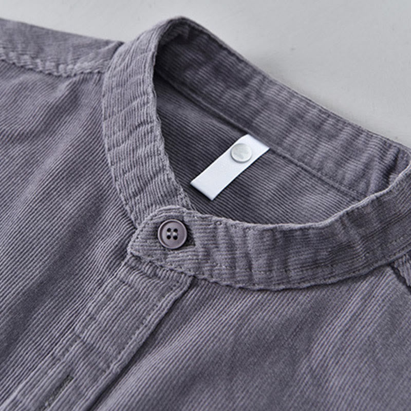Veste à manches longues pour homme en velours côtelé de coton boutonnée et unie Buddha Stones - image 3