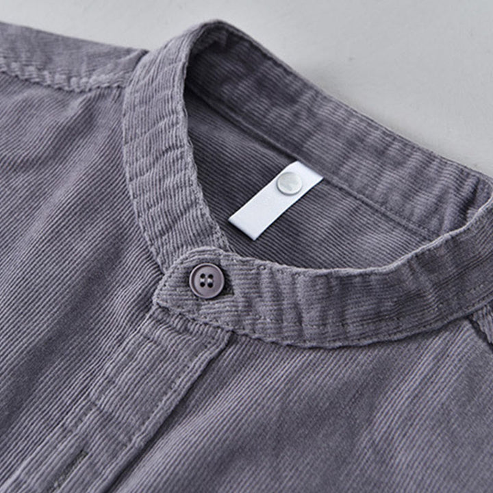 Veste à manches longues pour homme en velours côtelé de coton boutonnée et unie Buddha Stones - image 3