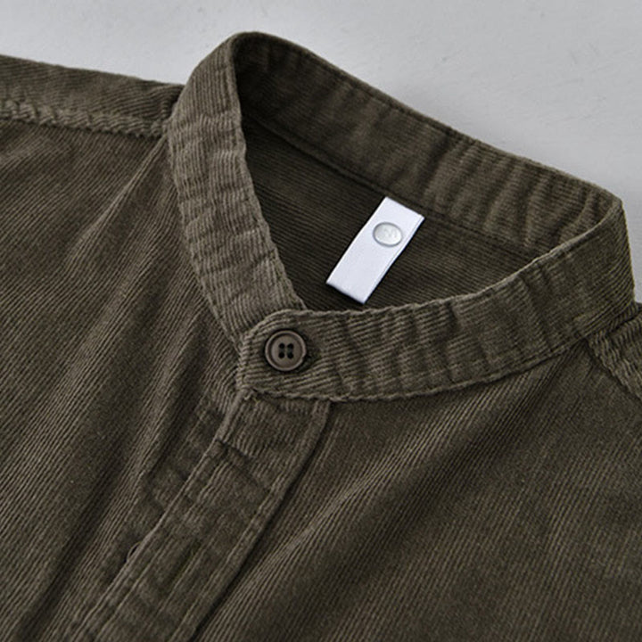Veste à manches longues pour homme en velours côtelé de coton boutonnée et unie Buddha Stones - image 18