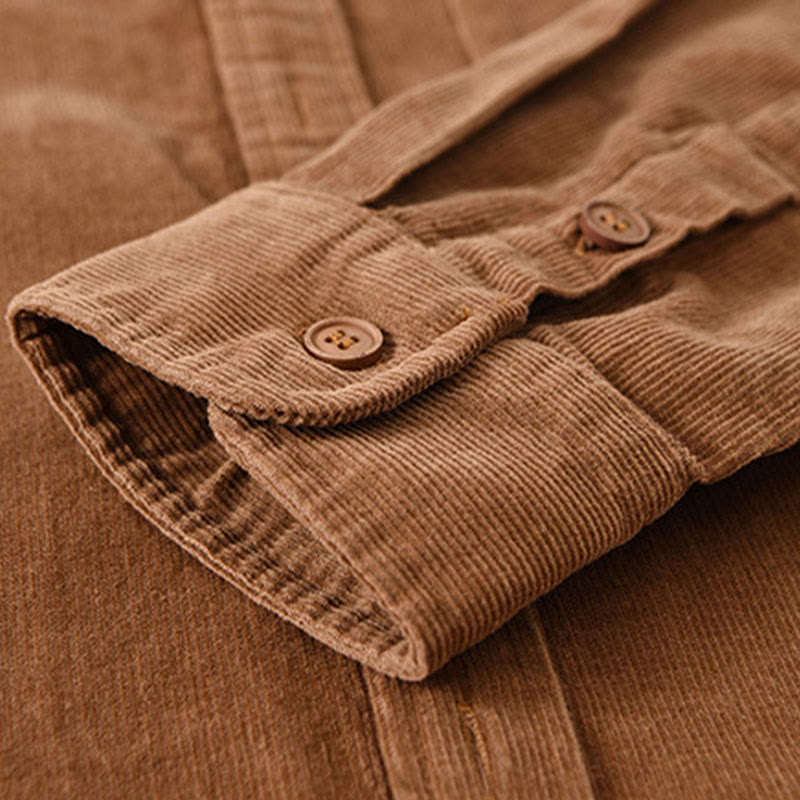 Veste à manches longues pour homme en velours côtelé de coton boutonnée et unie Buddha Stones - image 16