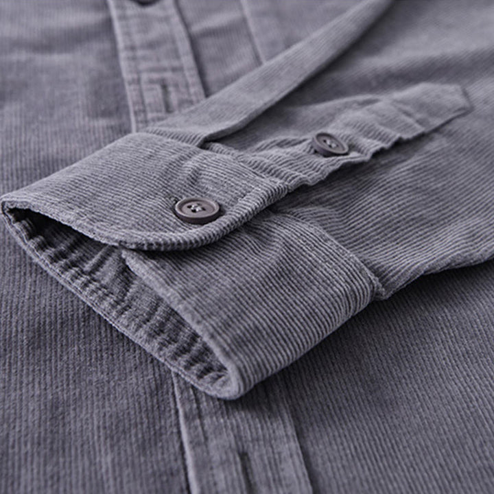 Veste à manches longues pour homme en velours côtelé de coton boutonnée et unie Buddha Stones - image 7