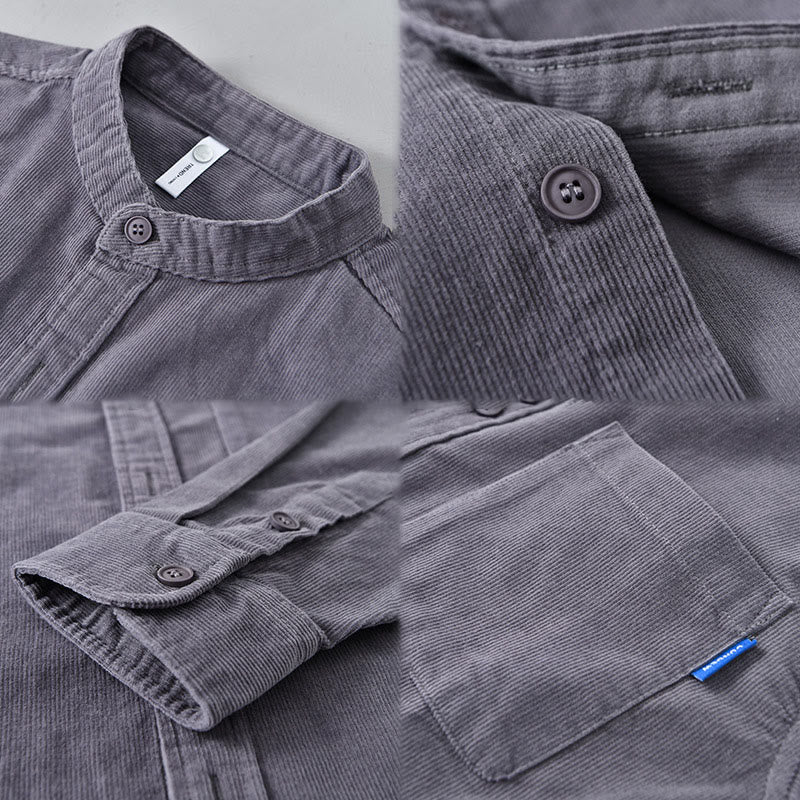 Veste à manches longues pour homme en velours côtelé de coton boutonnée et unie Buddha Stones - image 9