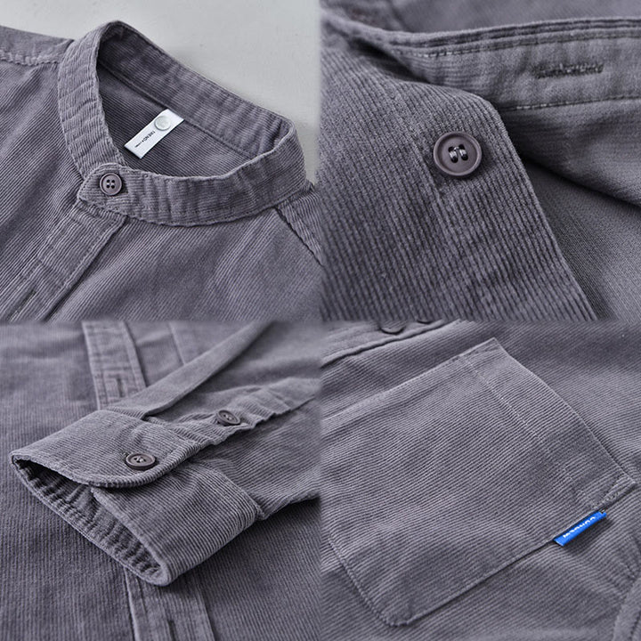 Veste à manches longues pour homme en velours côtelé de coton boutonnée et unie Buddha Stones - image 9