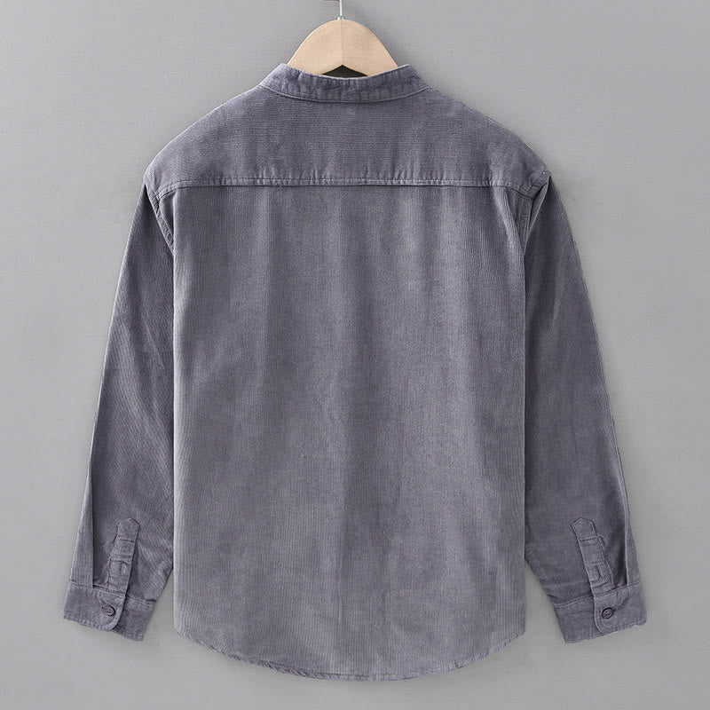 Veste à manches longues pour homme en velours côtelé de coton boutonnée et unie Buddha Stones - image 2