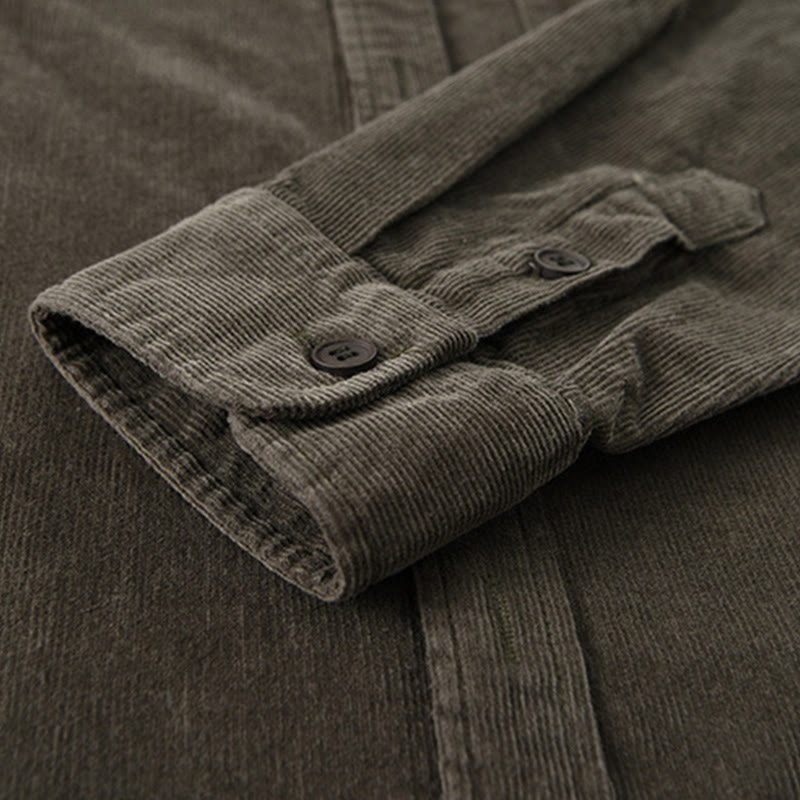 Veste à manches longues pour homme en velours côtelé de coton boutonnée et unie Buddha Stones - image 20