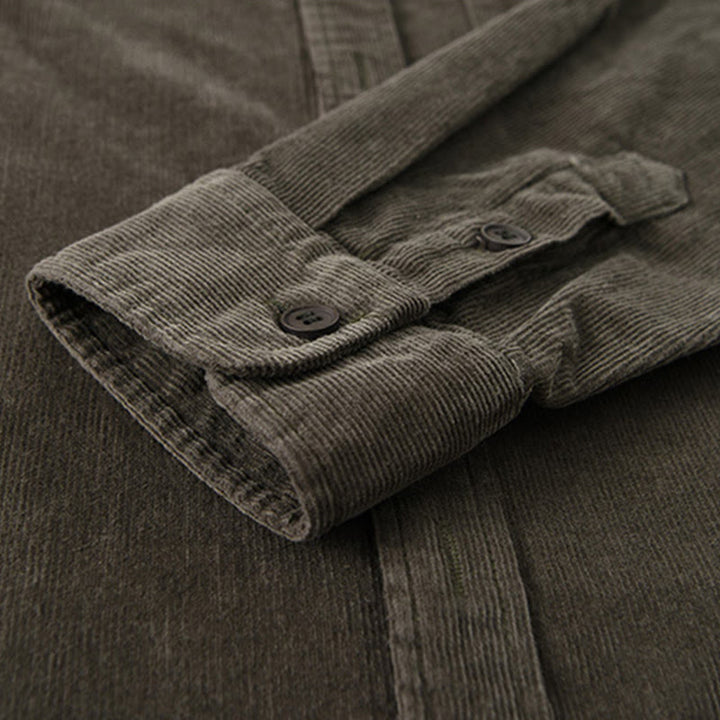 Veste à manches longues pour homme en velours côtelé de coton boutonnée et unie Buddha Stones - image 20