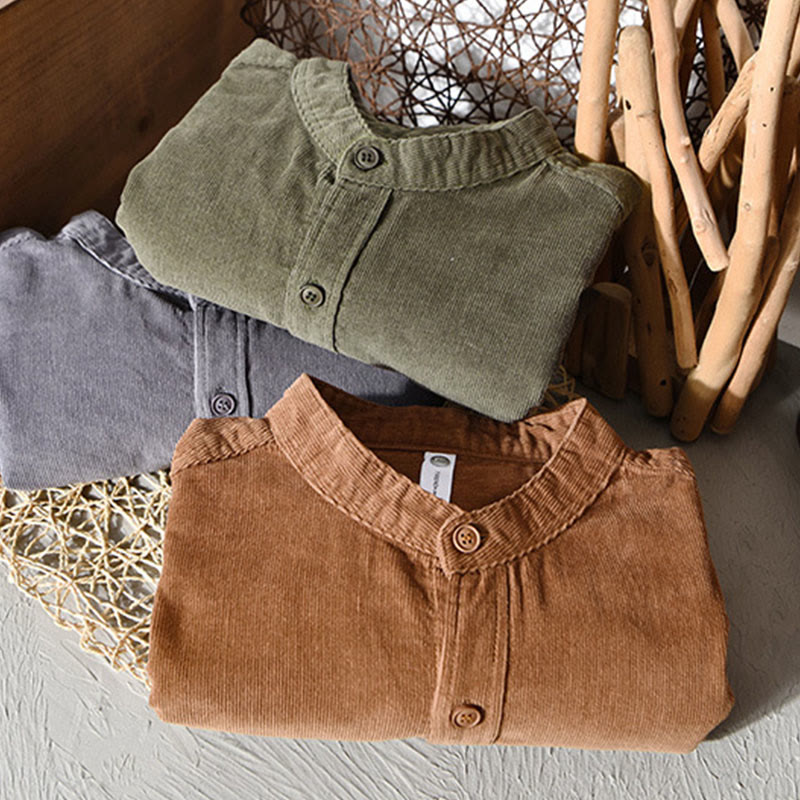 Veste à manches longues pour homme en velours côtelé de coton boutonnée et unie Buddha Stones - image 1