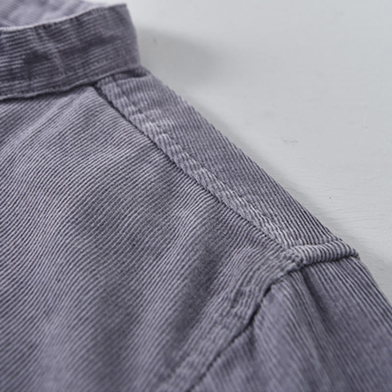 Veste à manches longues pour homme en velours côtelé de coton boutonnée et unie Buddha Stones - image 4