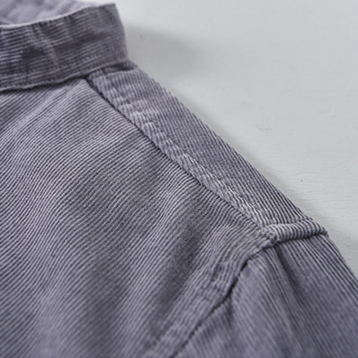 Veste à manches longues pour homme en velours côtelé de coton boutonnée et unie Buddha Stones - image 4