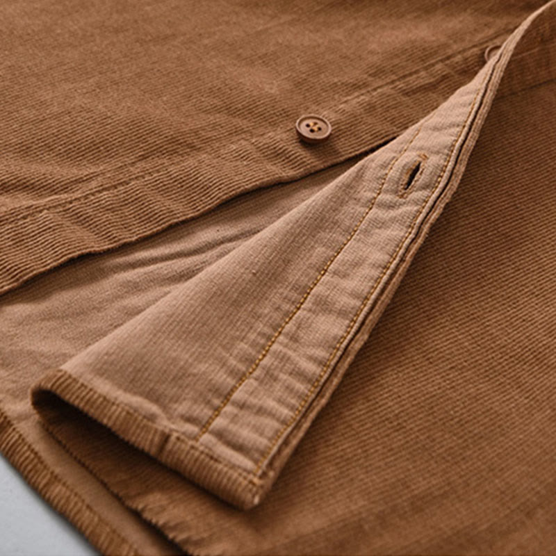 Veste à manches longues pour homme en velours côtelé de coton boutonnée et unie Buddha Stones - image 15
