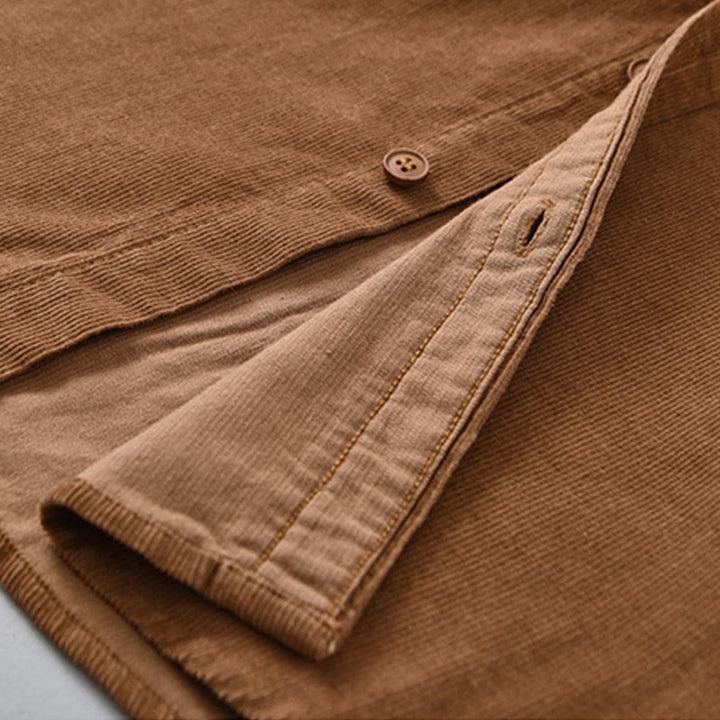 Veste à manches longues pour homme en velours côtelé de coton boutonnée et unie Buddha Stones - image 15