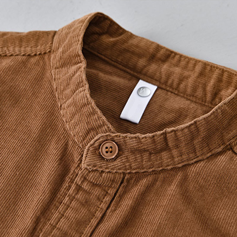Veste à manches longues pour homme en velours côtelé de coton boutonnée et unie Buddha Stones - image 13
